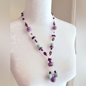 Felted wool and glass bead necklace; possibly garnet & semiprecious stones